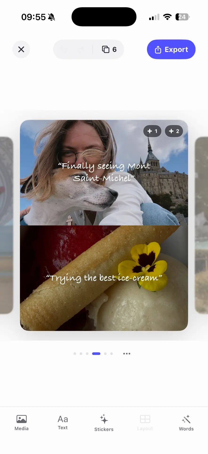 Crystal carousel editor showing Mont Saint-Michel and ice cream